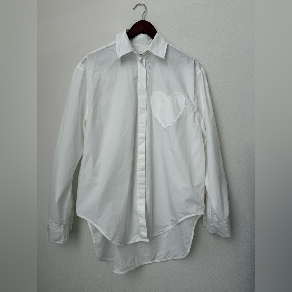 Moschino Jeans Heart Patch Cotton Shirt | Off-White Button Down | US 4 - Picture 4 of 13